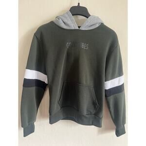 Brooklyn Laundry Boys Good Vibes Hoodie Olive Green Gray Size L 14-16 Sweatshirt